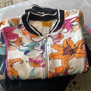 RUBY ROAD TRACK SUIT! Black, white, flowers, zip up jacket XL & pull on pants L